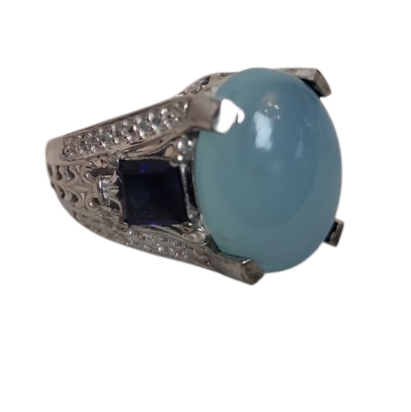 Karis Etched Sterling Silver Blue Cobalt Ring 7 - Picture 8 of 8